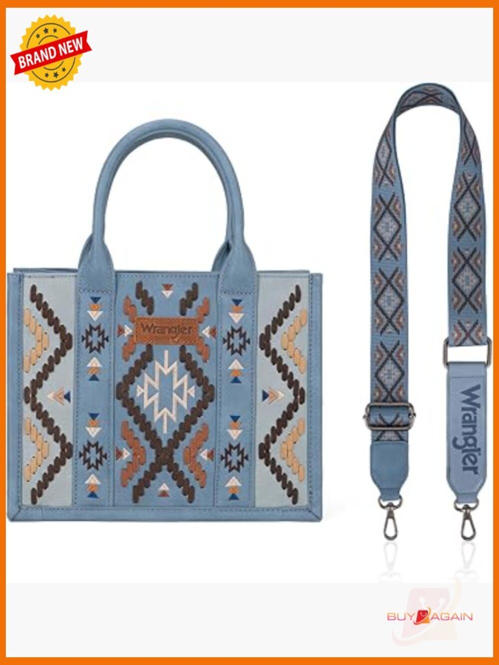 Western Aztec Tote Bag with Whipstitch Detail Crossbody Option